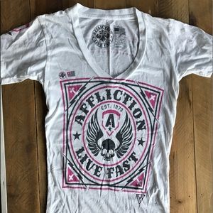 Affliction Pink and White V-Neck Tee